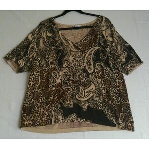Nygard Womens 2X Animal Print Paisley Short Sleeve Sweater Top Preppy‎ Career